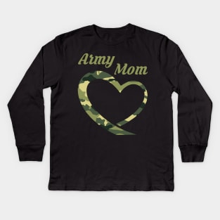 Proud Army Mother T-Shirt Gift Army Mothers Heart Kids Long Sleeve T-Shirt